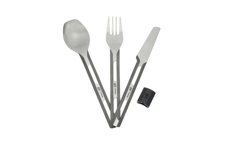 Столовый набор титановый (ложка, вилка, нож) с силиконовым держателем Esbit