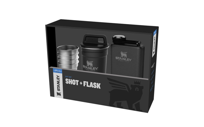 Набор подарочный Stanley Adventure (фляга 0,23 л+ 4 шт стопки 59 мл+футляр), черный